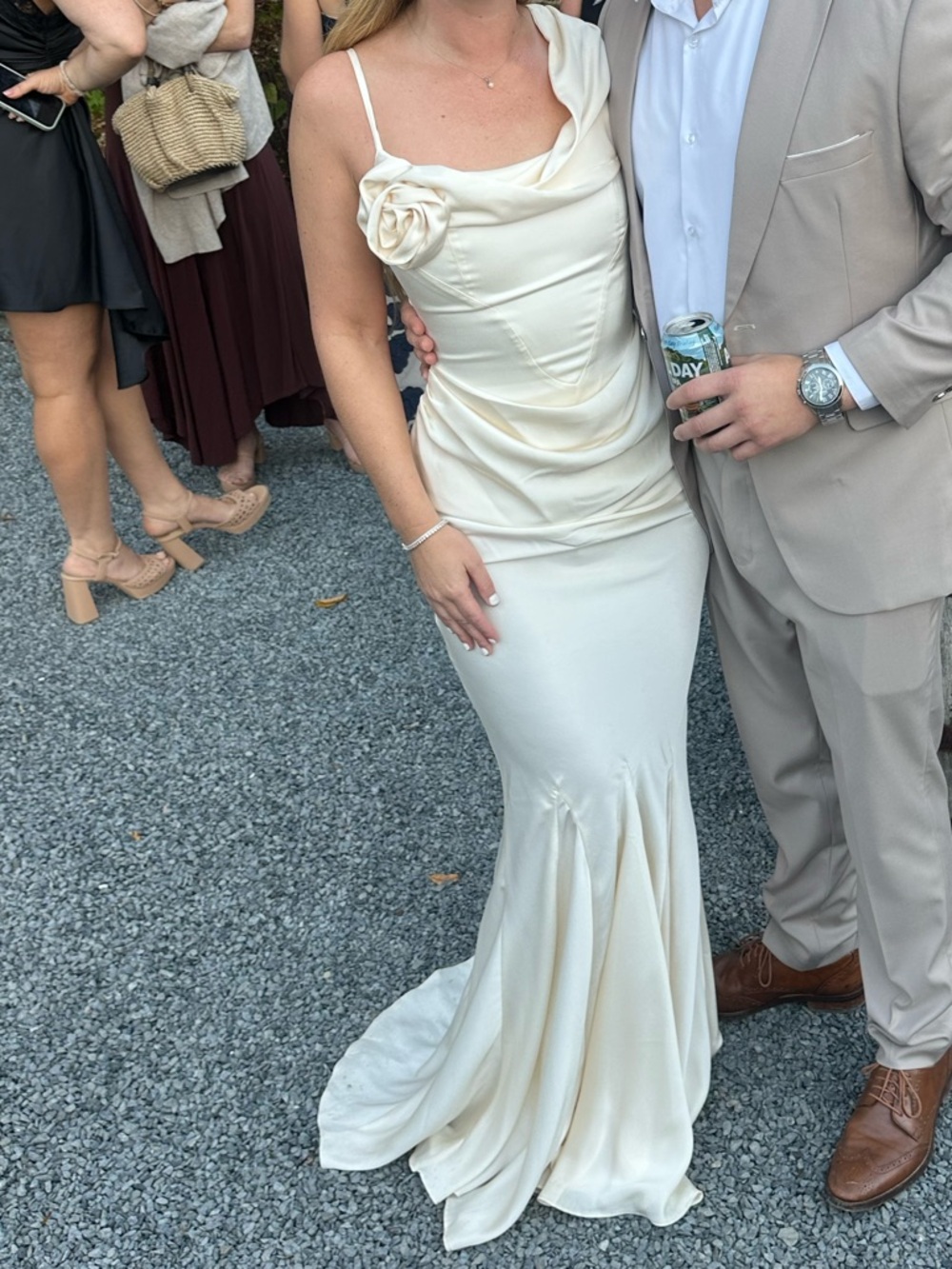 Leau Elegant Cream Satin Dress - Picture 6 of 11